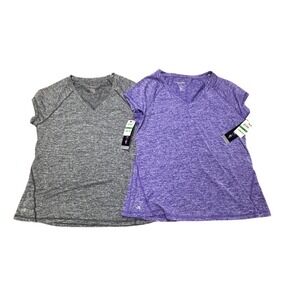 Ideology Womens Essential V-Neck T-Shirt Lot of 2 Purple Gray Heather Large